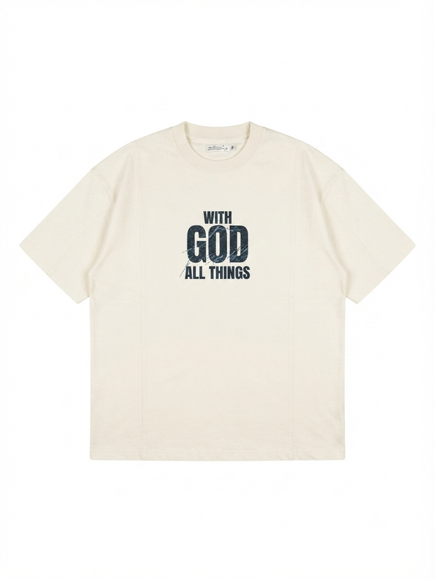 تیشرت دورس دونخ چاپ WHIT GOD ALL THINGS کرم